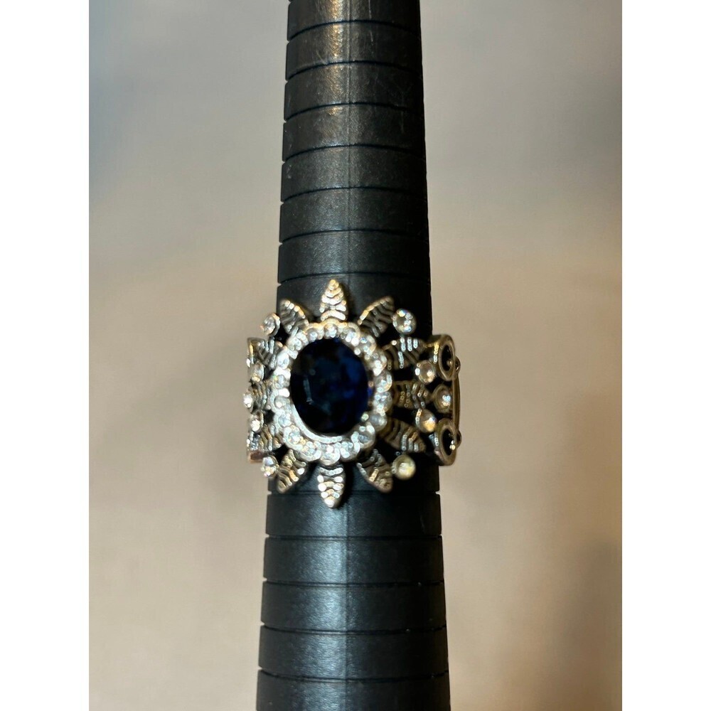 Paparazzi Silver Tone Rhinestone and Blue Stone Adjustable Stretch Ring